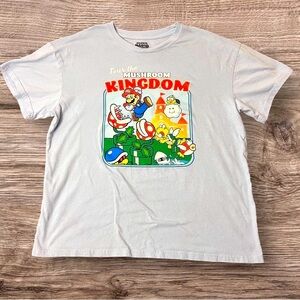 Retro Super Mario Tour the Mushroom Kingdom Light Blue T-Shirt Size Large